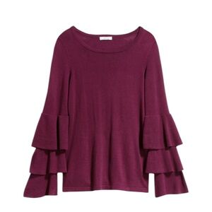 Kenzie Layered Ruffle Sweater, Size M Burgundy